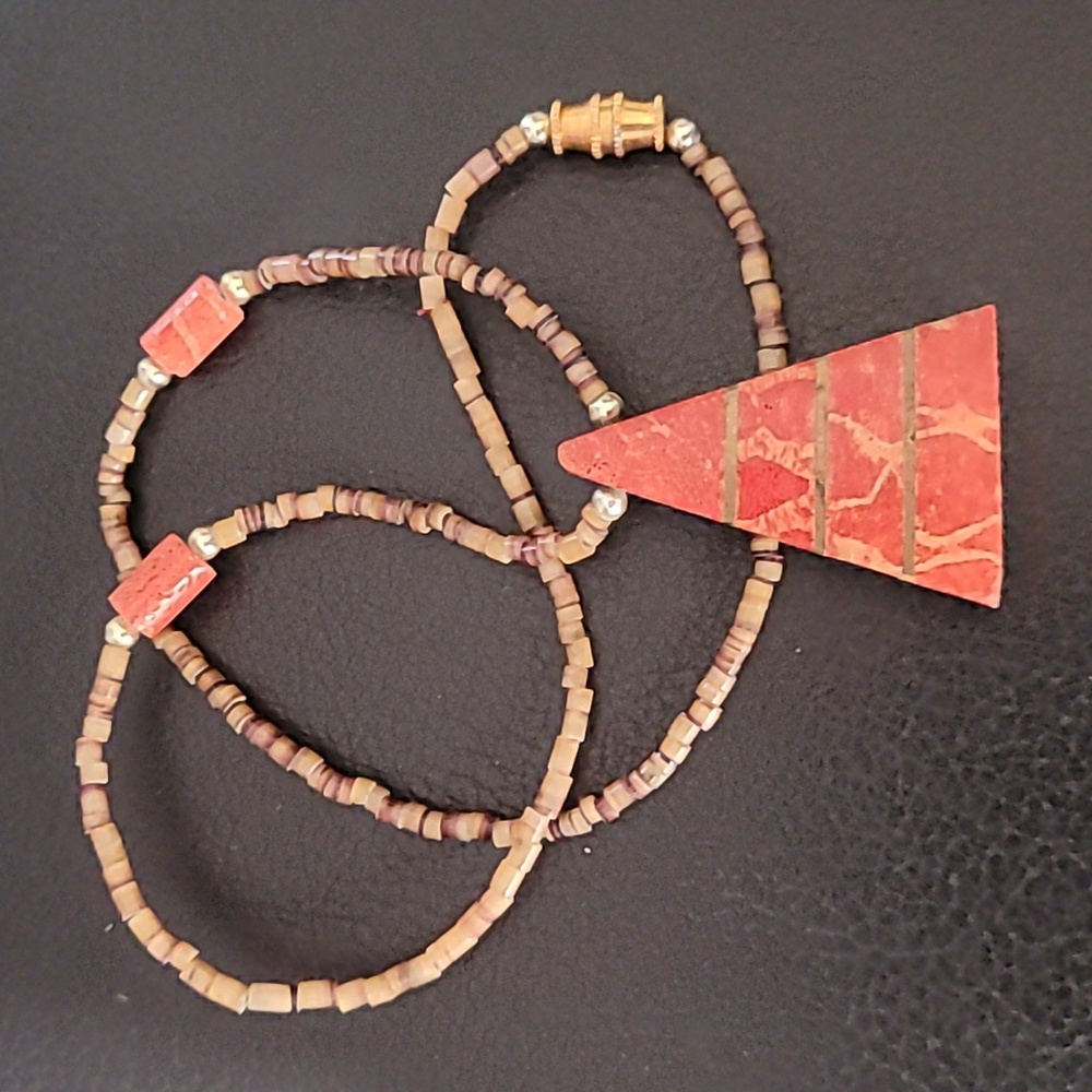Coral & Shell Heishi Bead Choker Necklace